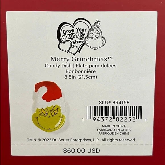 New LENOX Grinch “MERRY GRINCHMAS” Candy 🍭 Dish CHRISTMAS DECOR!